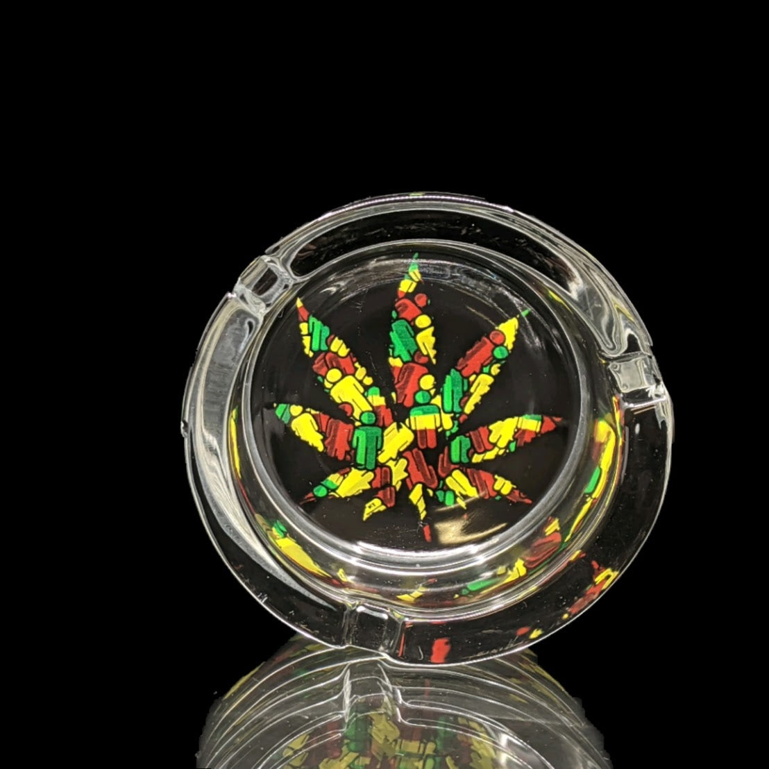 Glass Ashtray Cannabis Leaf Design