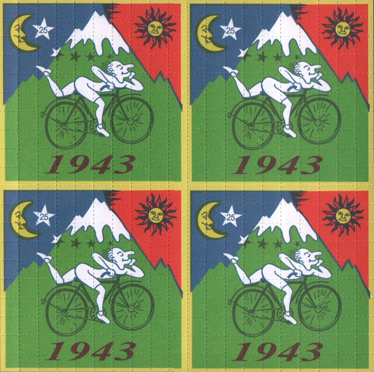 Framed Albert Hofmann Bike Ride 1943 4 panel 19cm x 19cm Blotter Art