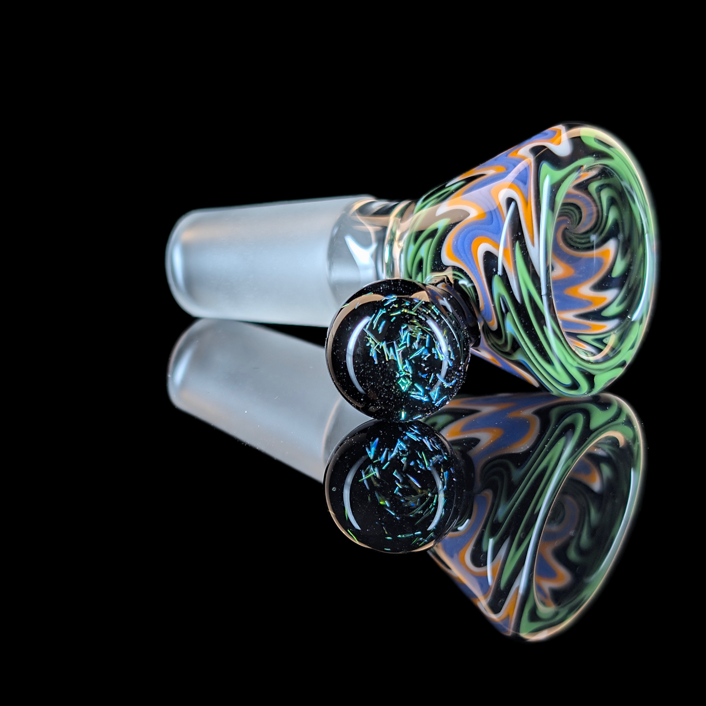 Wig Wag Restriction Slide w/ Dichro Marble 14mm by Empirical Glass Green/Black/Purple/Orange