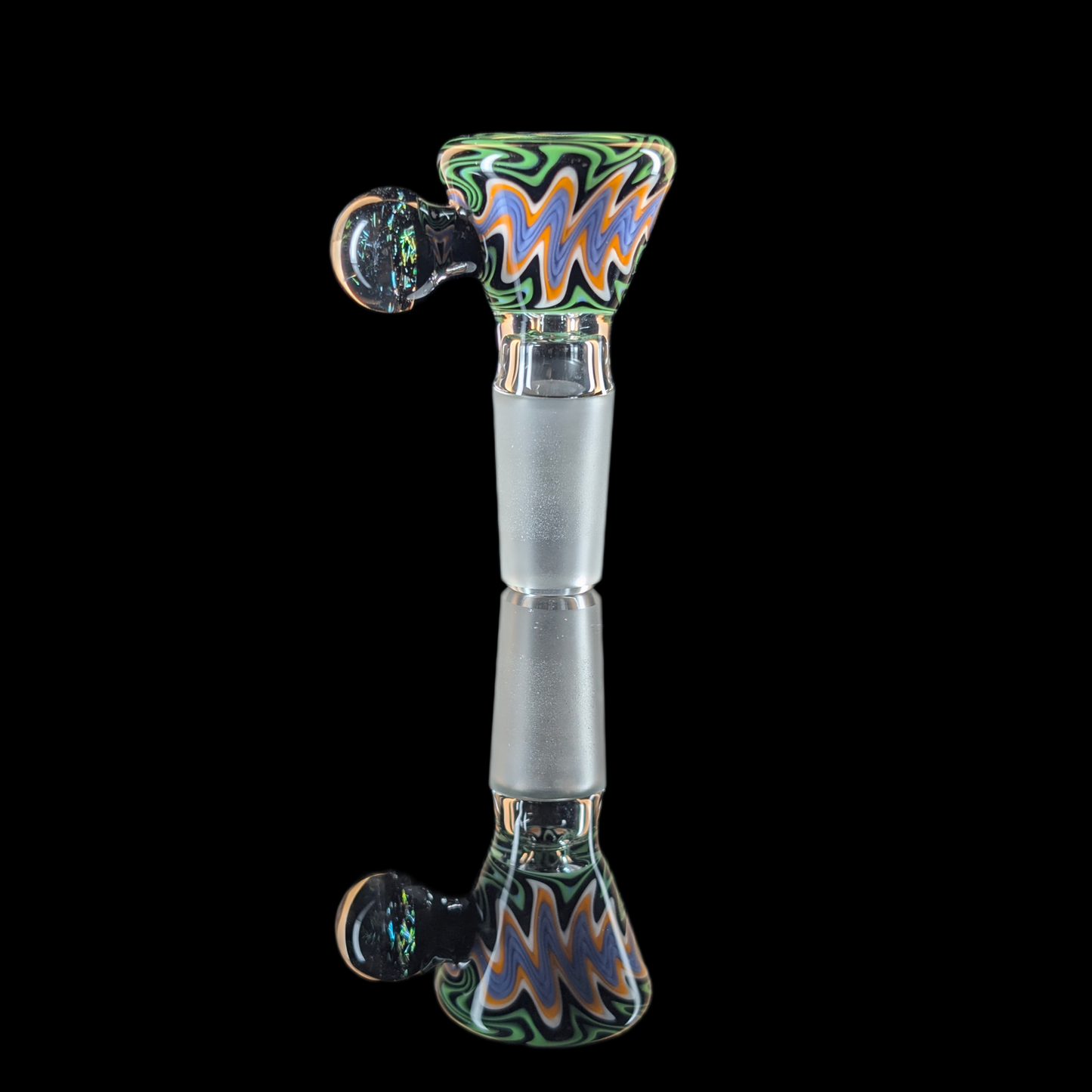 Wig Wag Restriction Slide w/ Dichro Marble 14mm by Empirical Glass Green/Black/Purple/Orange