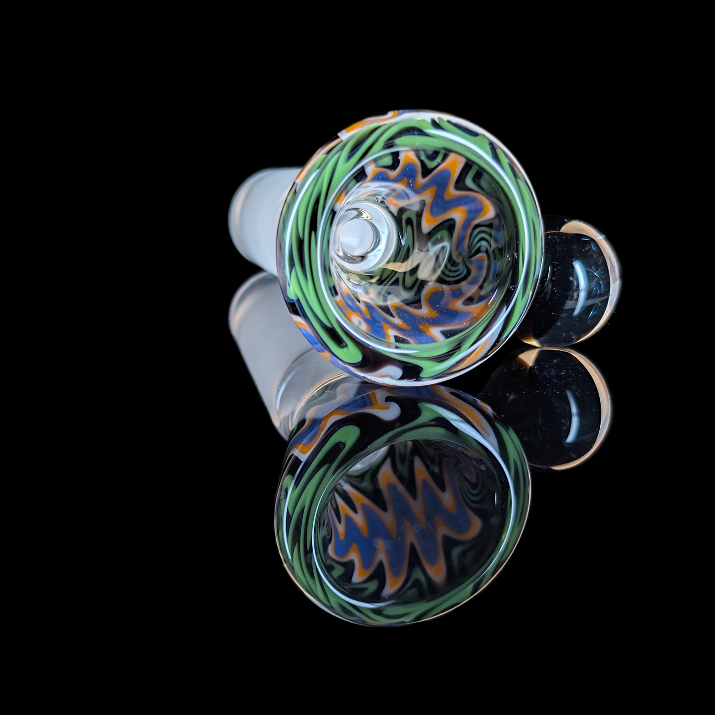 Wig Wag Restriction Slide w/ Dichro Marble 14mm by Empirical Glass Green/Black/Purple/Orange