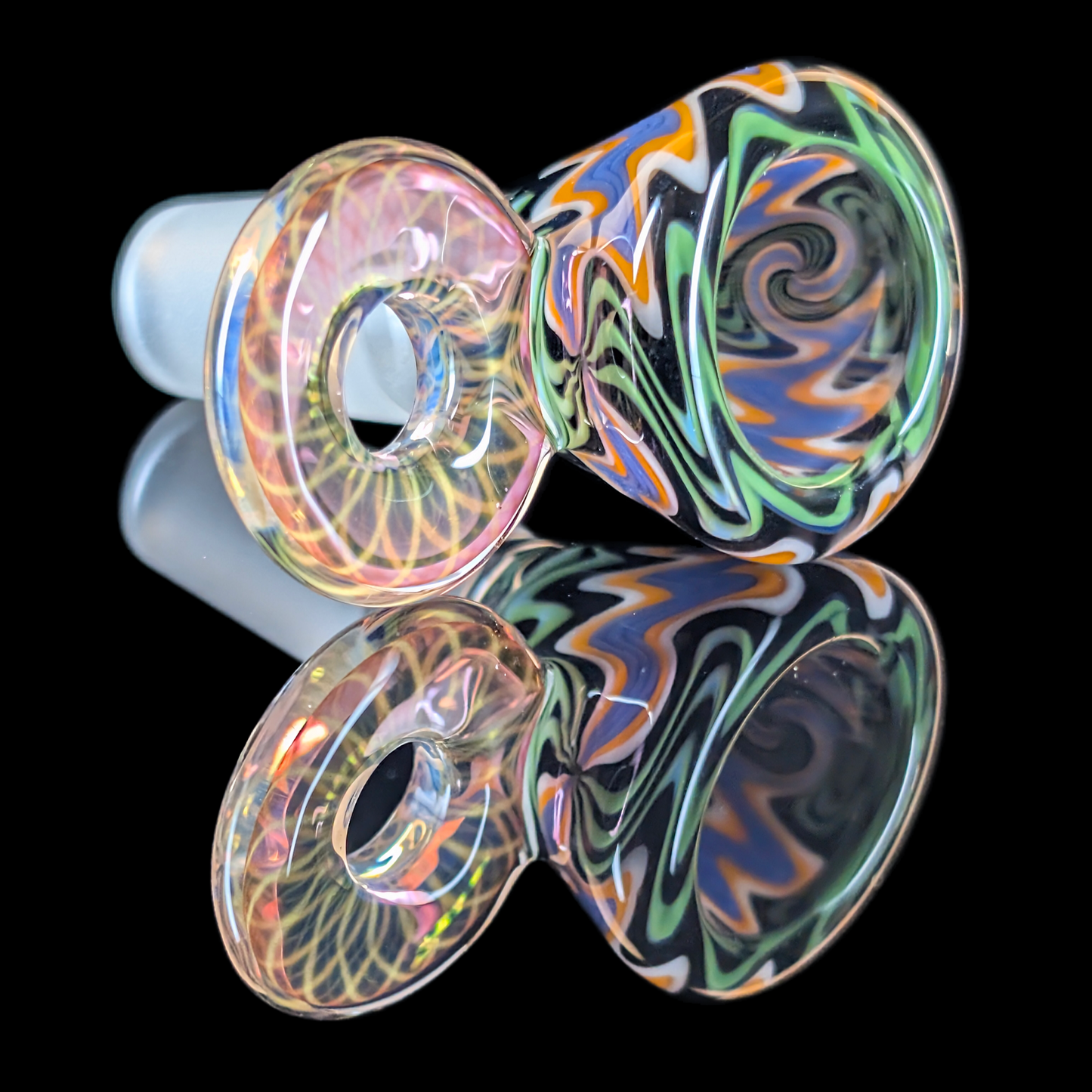 Empirical Glass Wig Wag Restriction Slide w/ Fumicello Donut 14mm Green/Black/Purple/Green