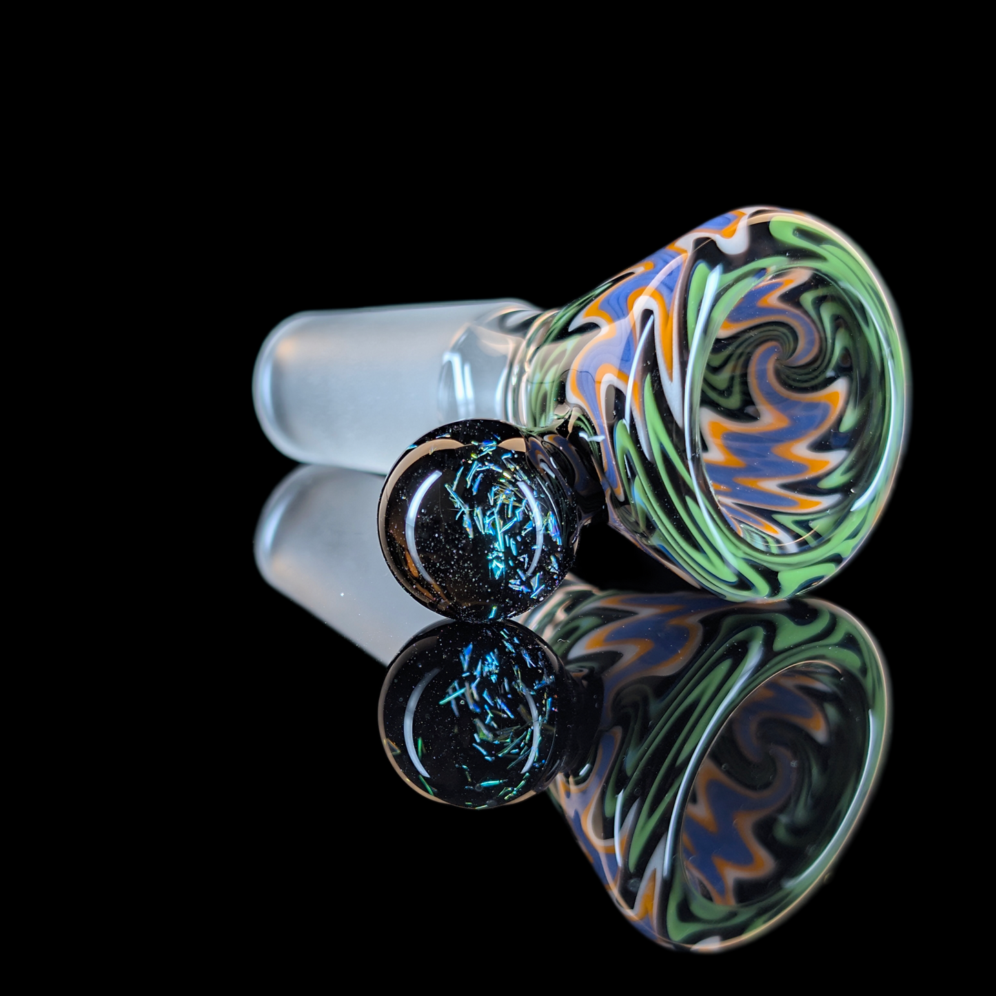 Wig Wag Restriction Slide w/ Dichro Marble 14mm by Empirical Glass Green/Black/Purple/Orange