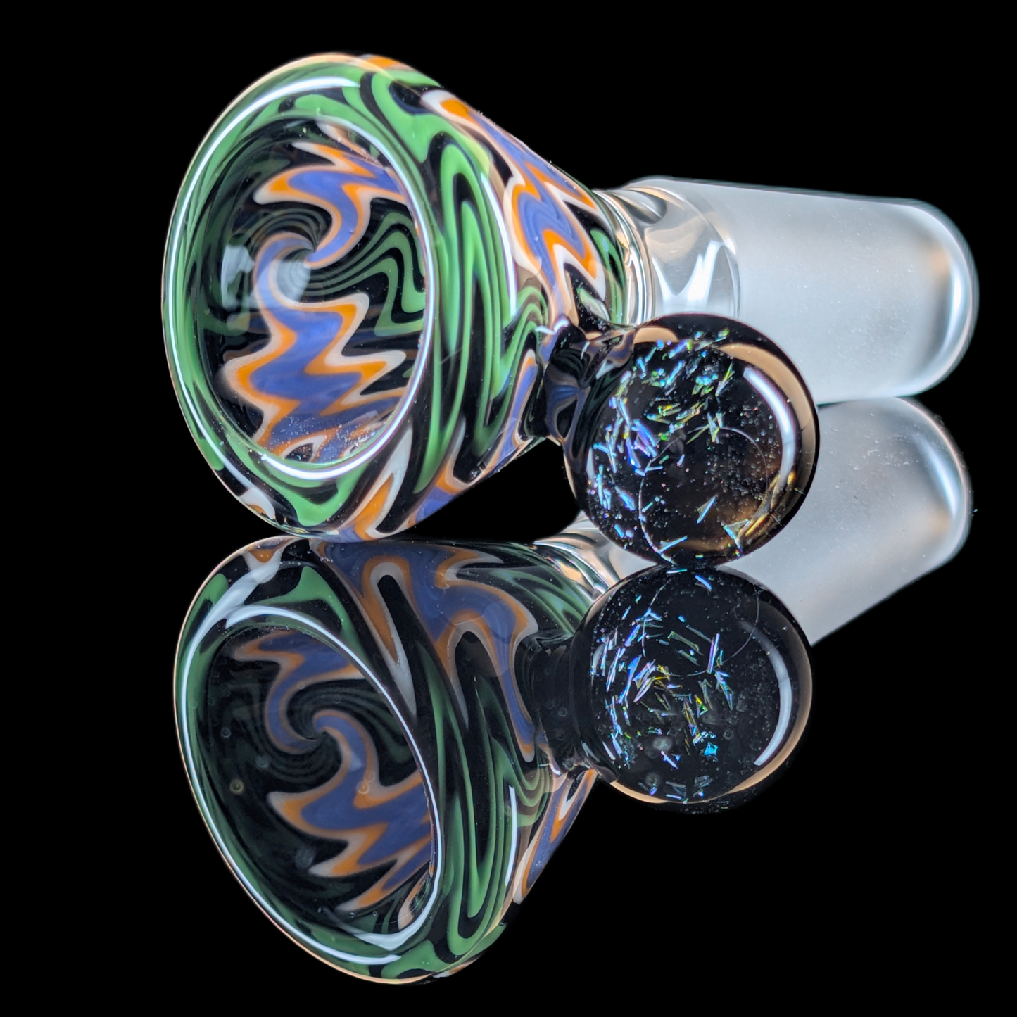 Wig Wag Restriction Slide w/ Dichro Marble 14mm by Empirical Glass Green/Black/Purple/Orange