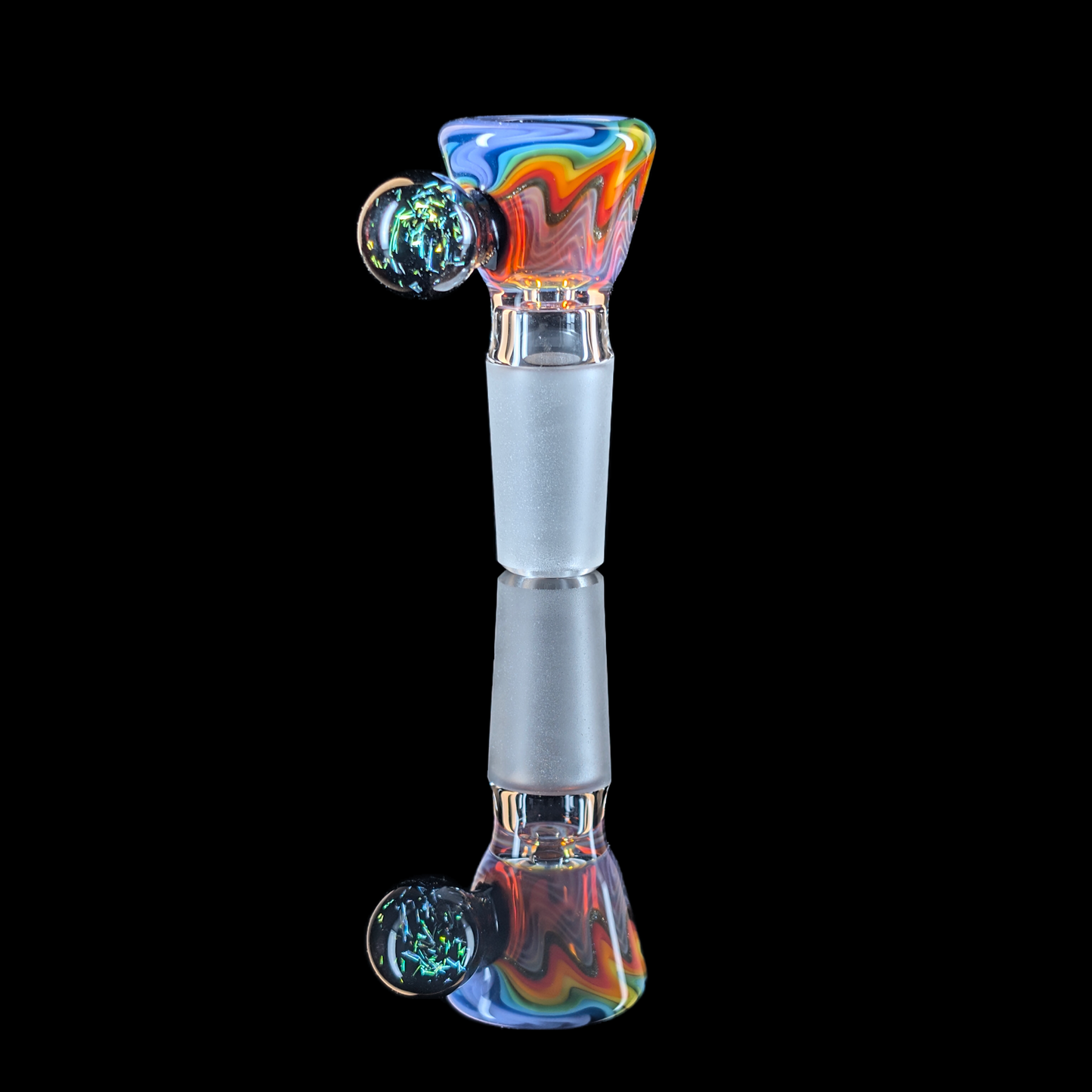 Wig Wag Restriction Slide w/ Dichro Marble 14mm by Empirical Glass Purple/Red/Yellow/Green