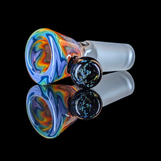 Wig Wag Restriction Slide w/ Dichro Marble 14mm by Empirical Glass Purple/Red/Yellow/Green