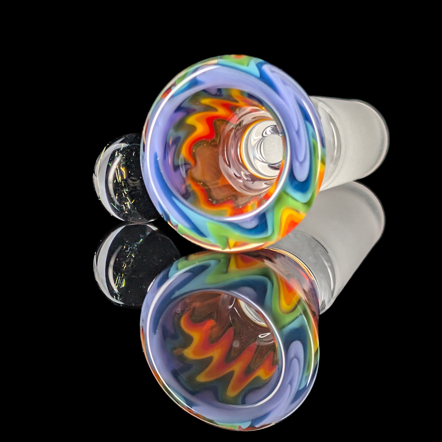 Wig Wag Restriction Slide w/ Dichro Marble 14mm by Empirical Glass Purple/Red/Yellow/Green