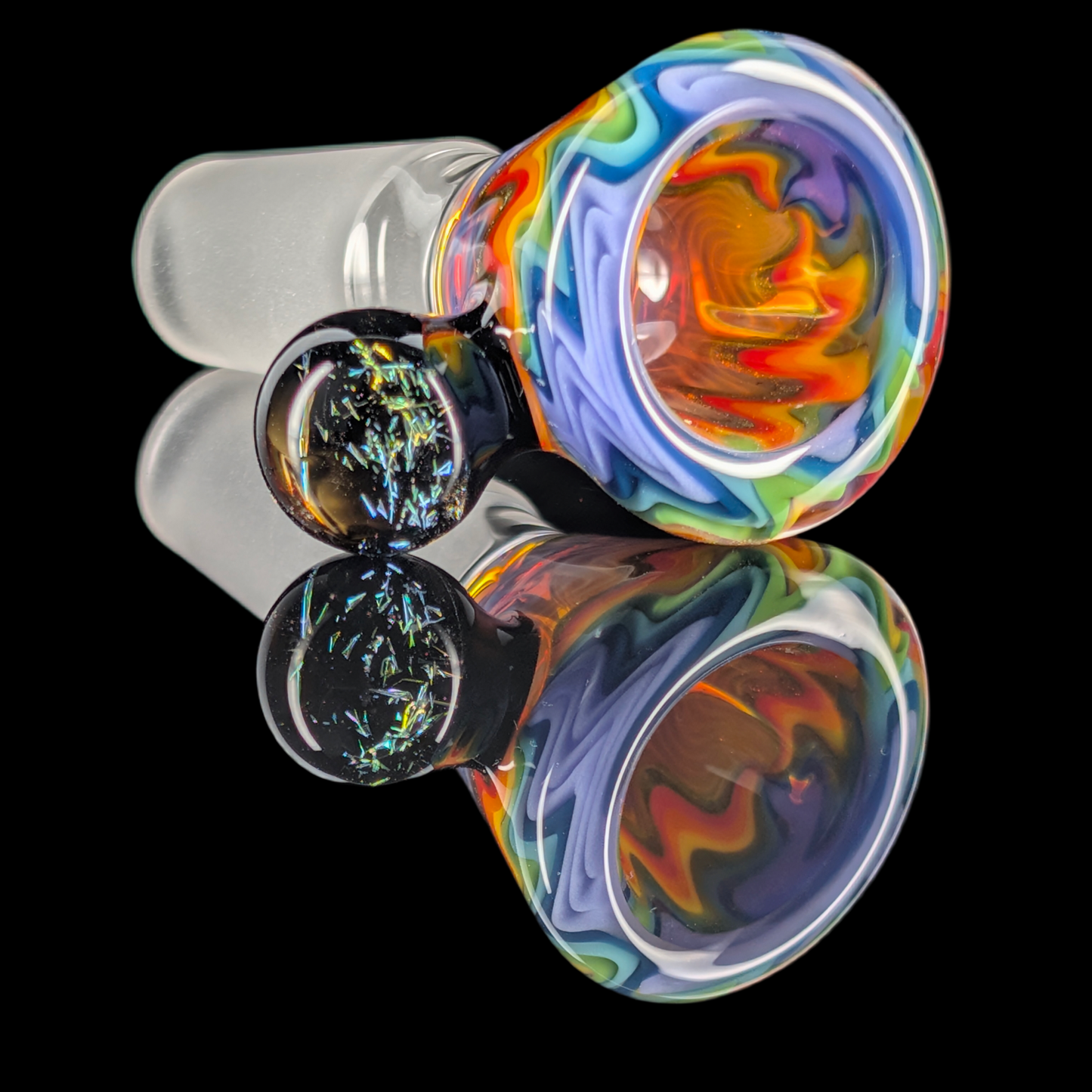 Wig Wag Restriction Slide w/ Dichro Marble 14mm by Empirical Glass Purple/Red/Yellow/Green