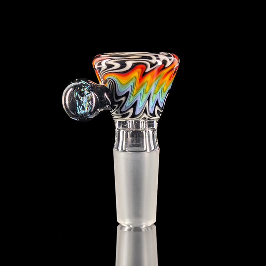 Wig Wag Restriction Slide w/ Dichro Marble 14mm by Empirical Glass Black/White/Purple/Orange