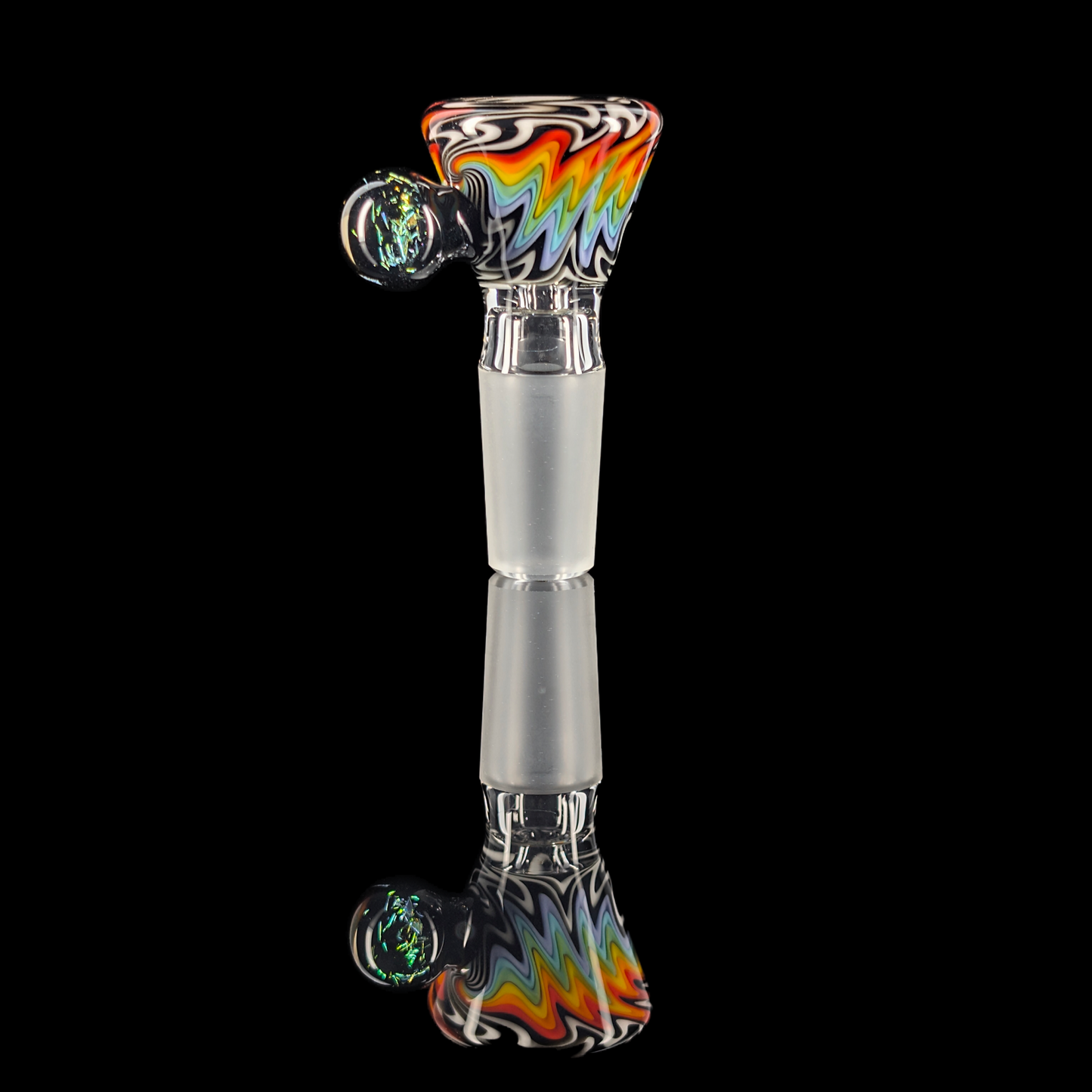 Wig Wag Restriction Slide w/ Dichro Marble 14mm by Empirical Glass Black/White/Purple/Orange