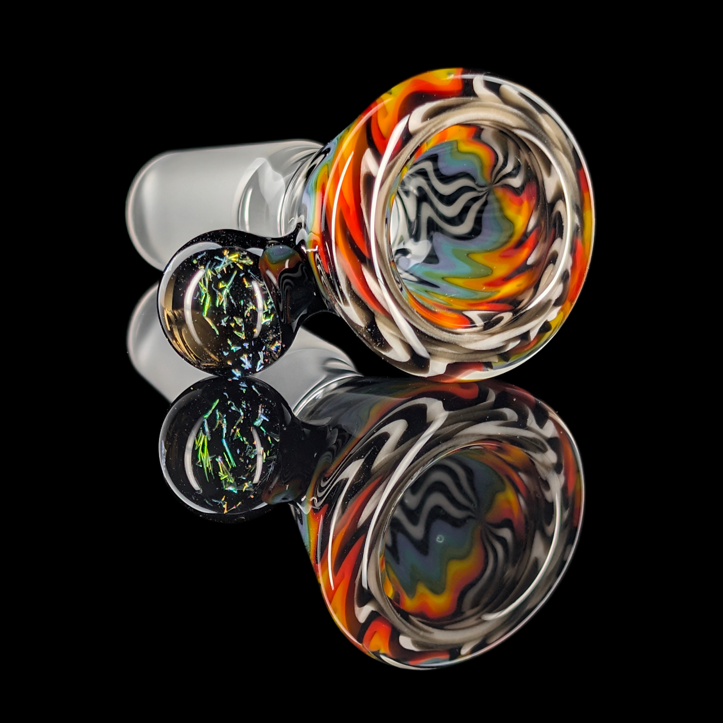 Wig Wag Restriction Slide w/ Dichro Marble 14mm by Empirical Glass Black/White/Purple/Orange