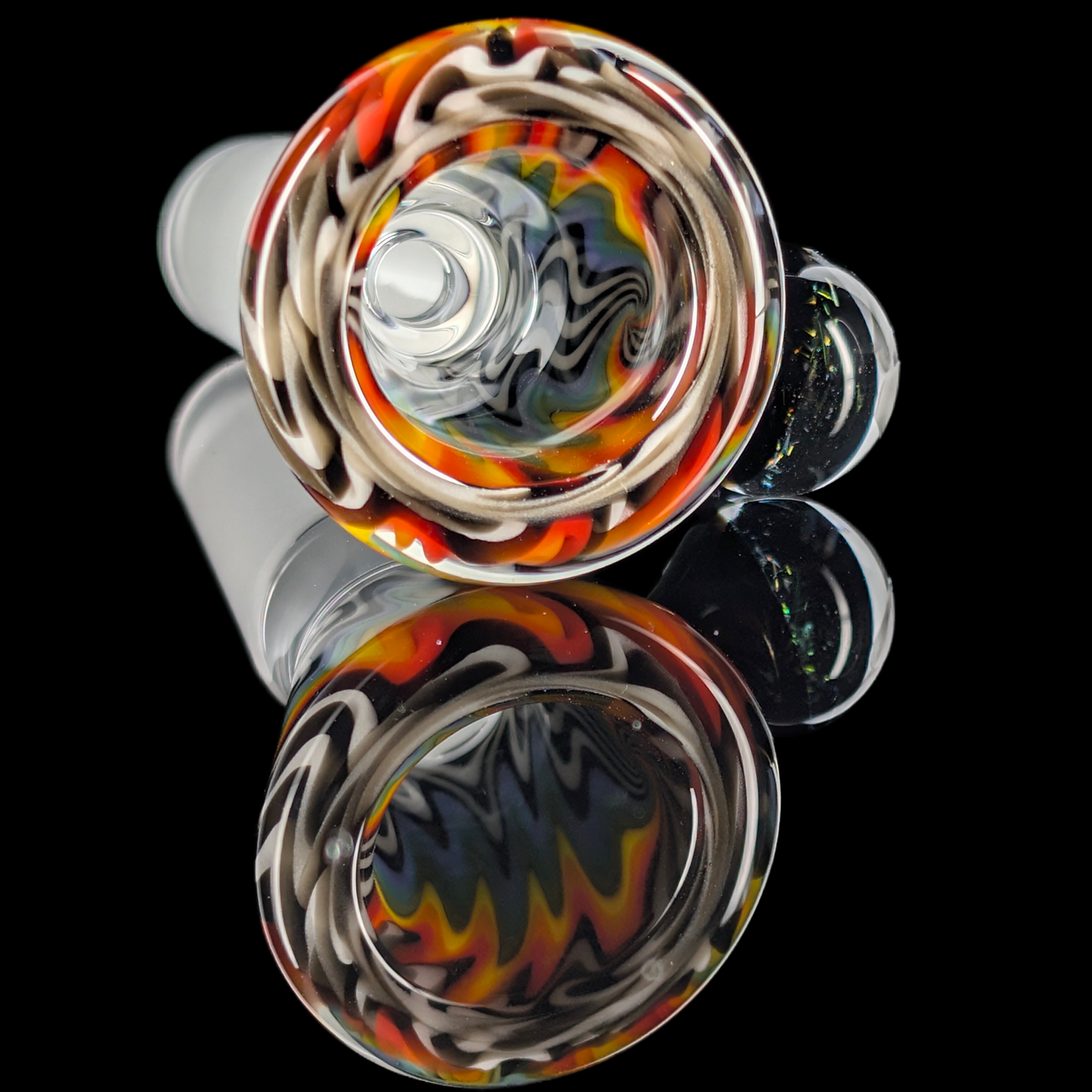 Wig Wag Restriction Slide w/ Dichro Marble 14mm by Empirical Glass Black/White/Purple/Orange