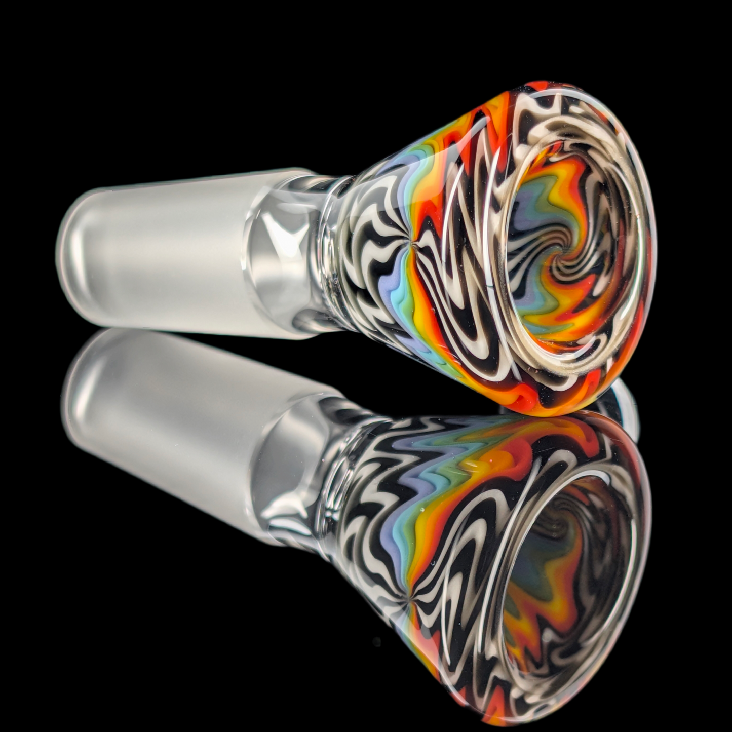 Wig Wag Restriction Slide w/ Dichro Marble 14mm by Empirical Glass Black/White/Purple/Orange