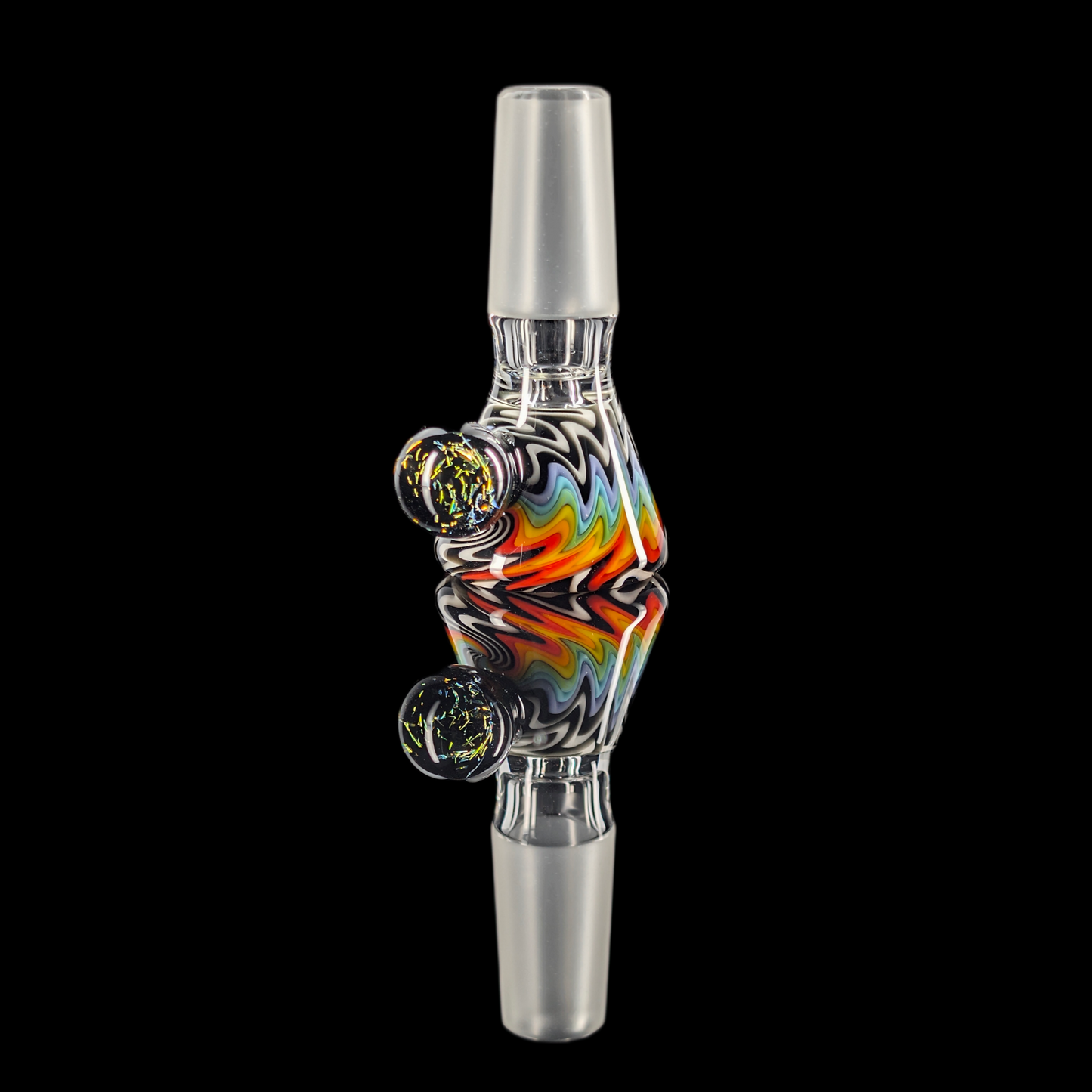 Wig Wag Restriction Slide w/ Dichro Marble 14mm by Empirical Glass Black/White/Purple/Orange