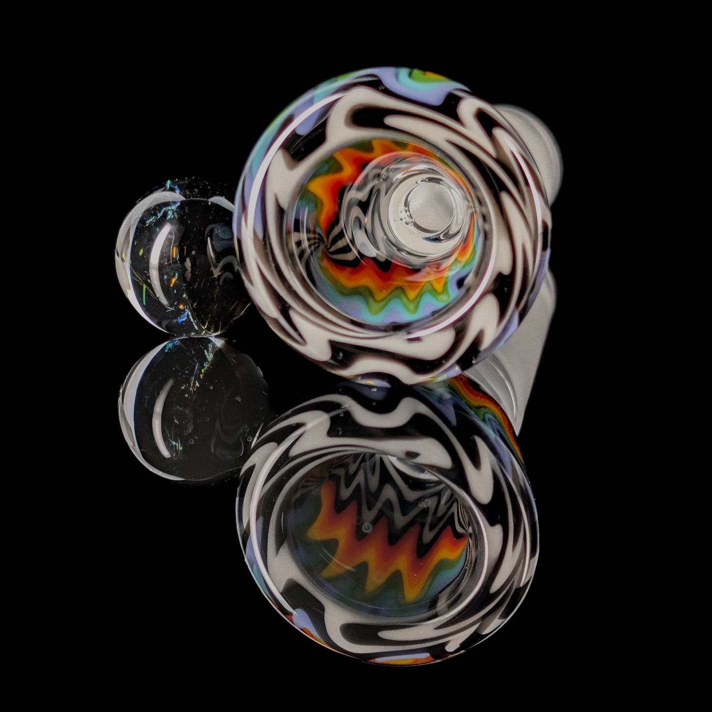 Wig Wag Restriction Slide w/ Dichro Marble 14mm by Empirical Glass Black/White/Purple/Orange