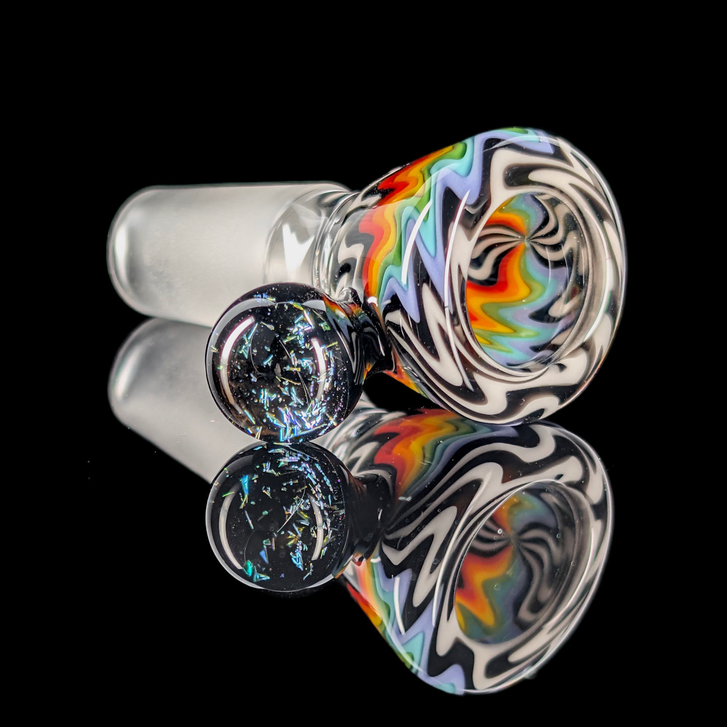 Wig Wag Restriction Slide w/ Dichro Marble 14mm by Empirical Glass Black/White/Purple/Orange