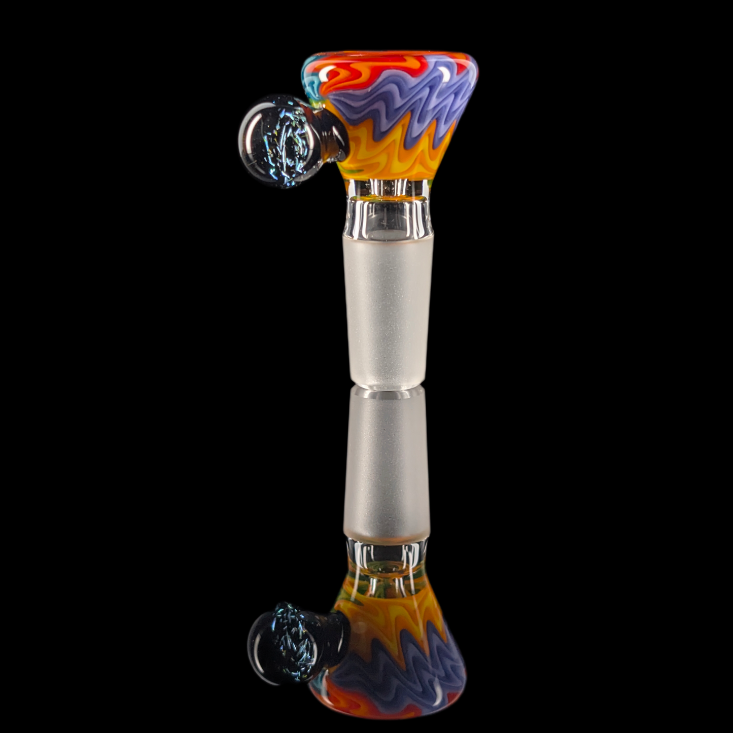 Wig Wag Restriction Slide w/ Dichro Marble 14mm by Empirical Glass Orange/Blue/Green/Yellow