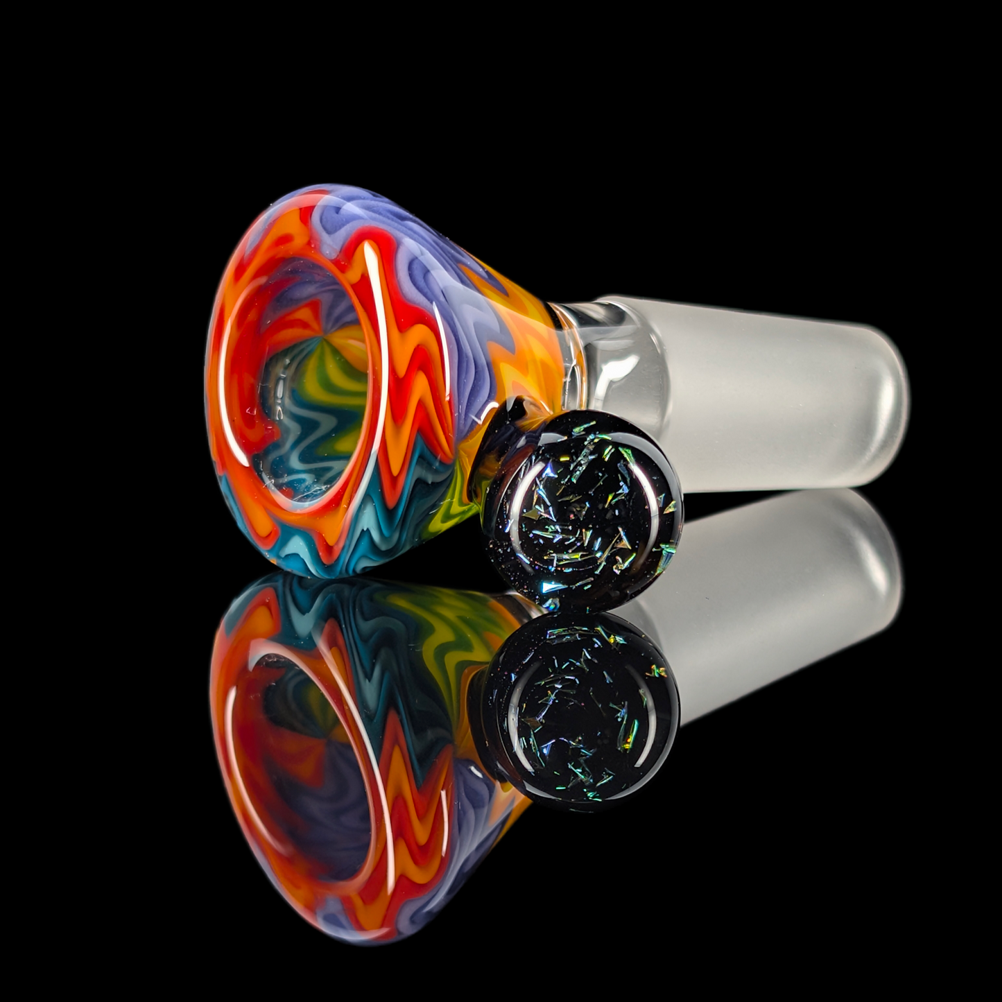 Wig Wag Restriction Slide w/ Dichro Marble 14mm by Empirical Glass Orange/Blue/Green/Yellow