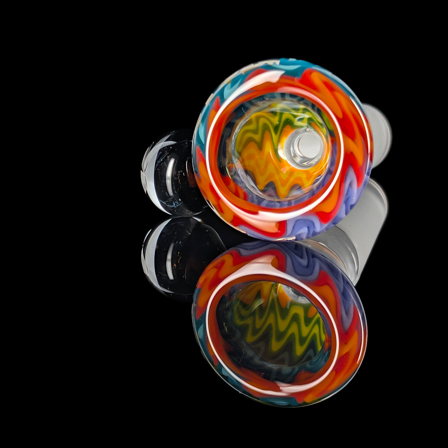 Wig Wag Restriction Slide w/ Dichro Marble 14mm by Empirical Glass Orange/Blue/Green/Yellow