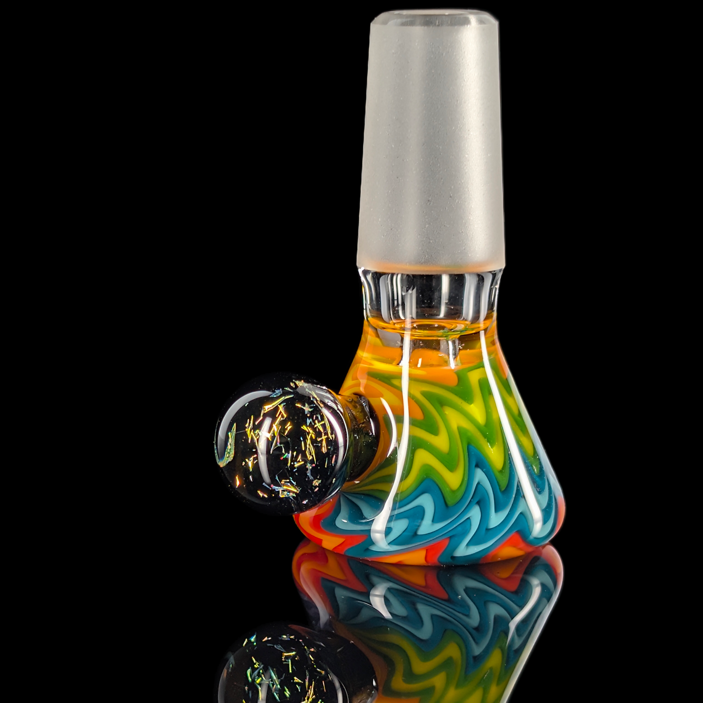 Wig Wag Restriction Slide w/ Dichro Marble 14mm by Empirical Glass Orange/Blue/Green/Yellow