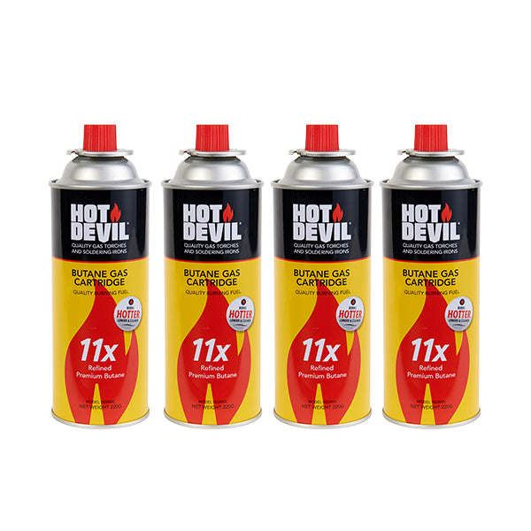 Hot Devil 11x Purified Butane 4 Pack w/ Bayonet Fitting *IN STORE PICK UP ONLY*