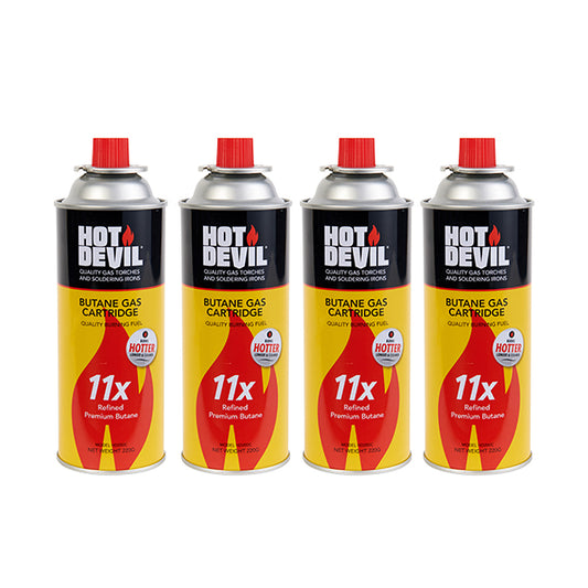 Hot Devil 11x Purified Butane 4 Pack w/ Bayonet Fitting *IN STORE PICK UP ONLY*