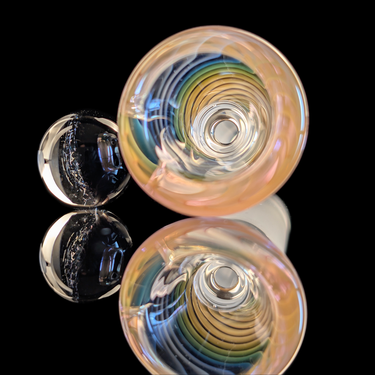 Empirical Glass Linework Restriction Slide w/ Dichro Marble 14mm Rainbow Fume