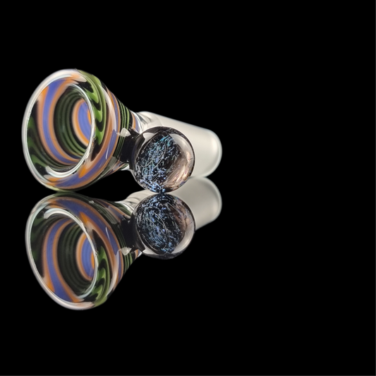 Spiral Restriction Slide w/ Dichro Marble 14mm by Empirical Glass Purple/Green/Orange/Blue