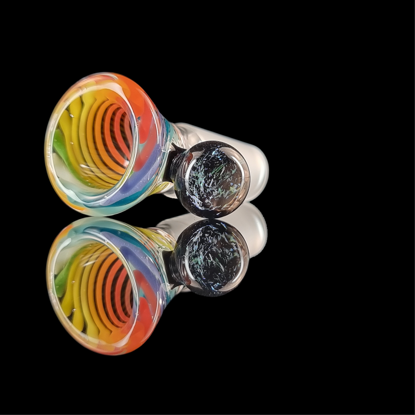 Rainbow on Clear Spiral Restriction Slide w/ Dichro Marble 14mm by Empirical Glass