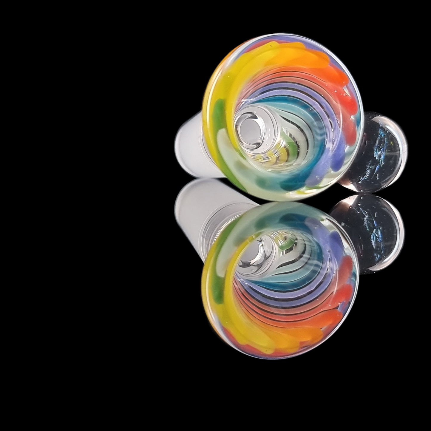 Rainbow on Clear Spiral Restriction Slide w/ Dichro Marble 14mm by Empirical Glass