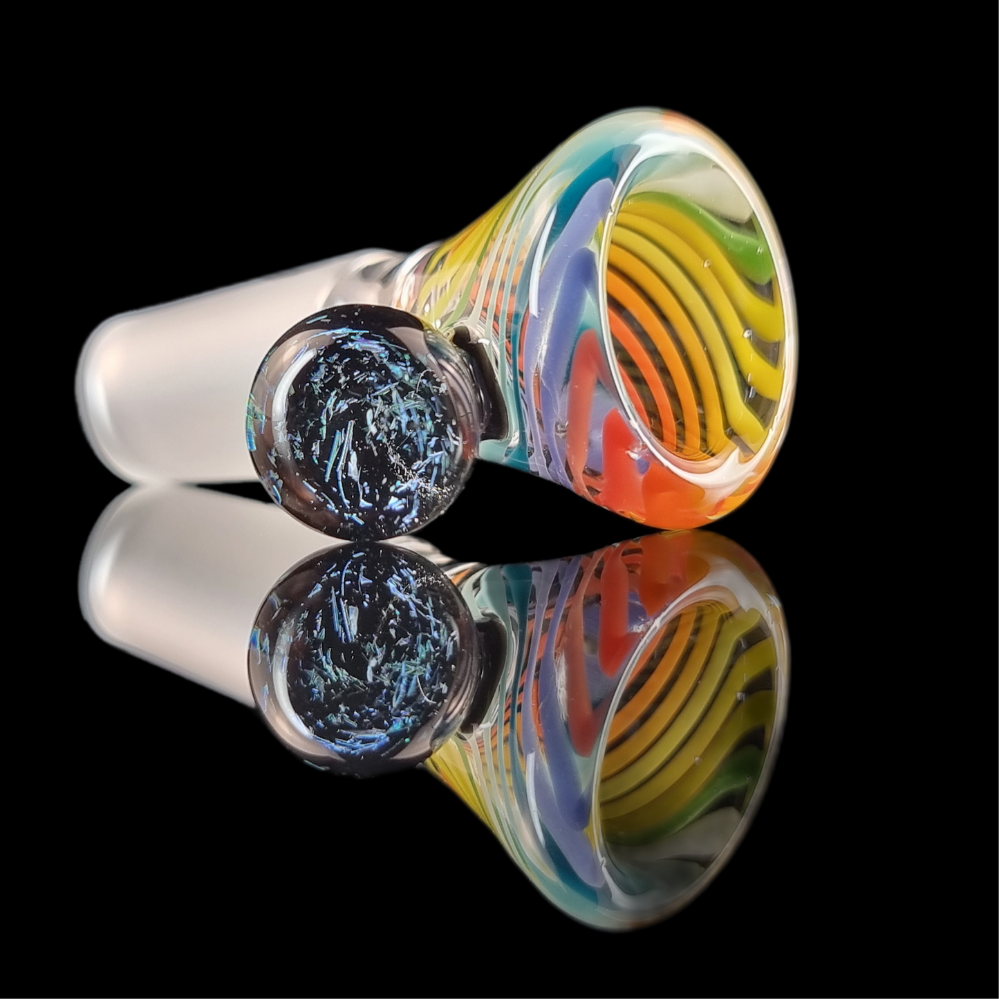 Rainbow on Clear Spiral Restriction Slide w/ Dichro Marble 14mm by Empirical Glass