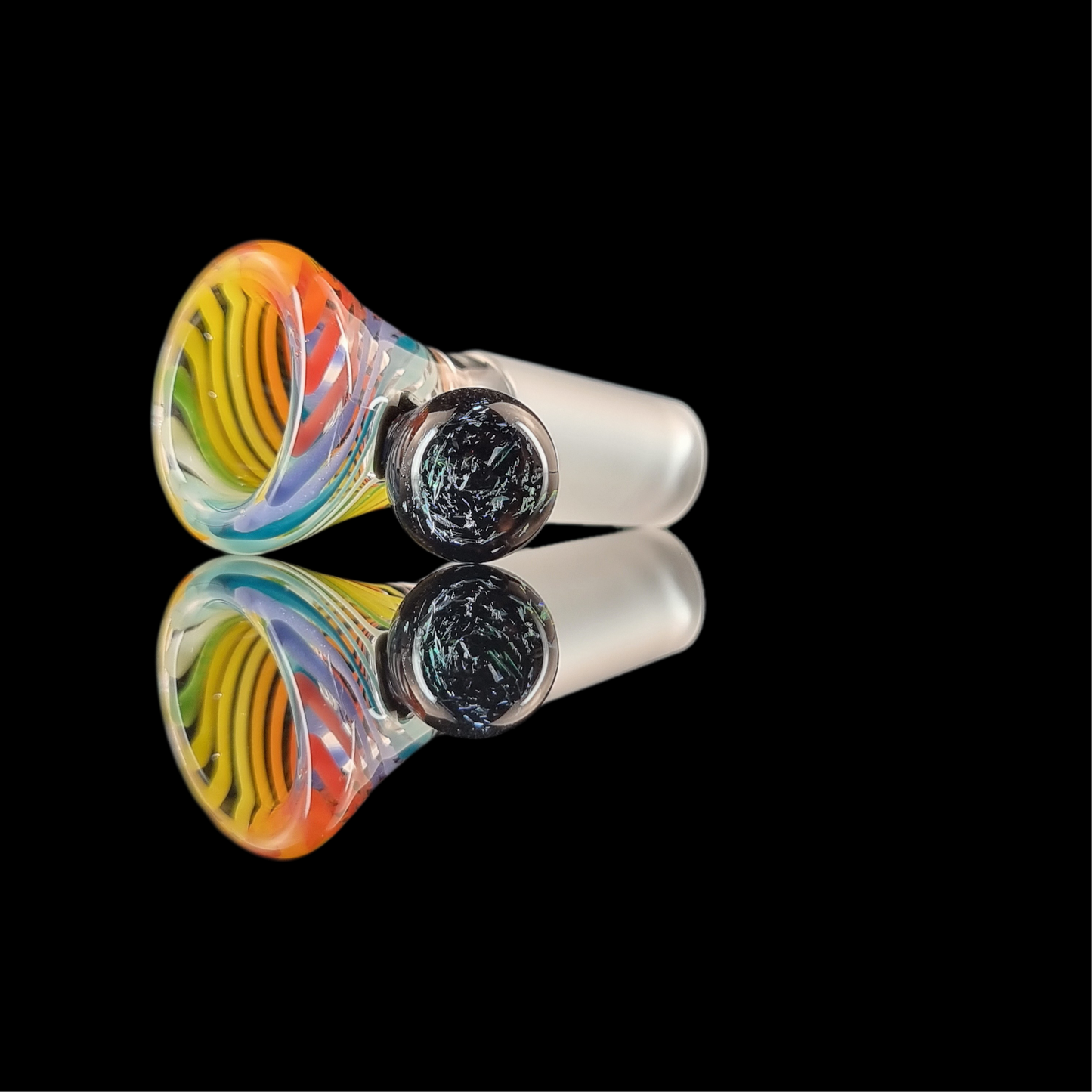 Rainbow on Clear Spiral Restriction Slide w/ Dichro Marble 14mm by Empirical Glass