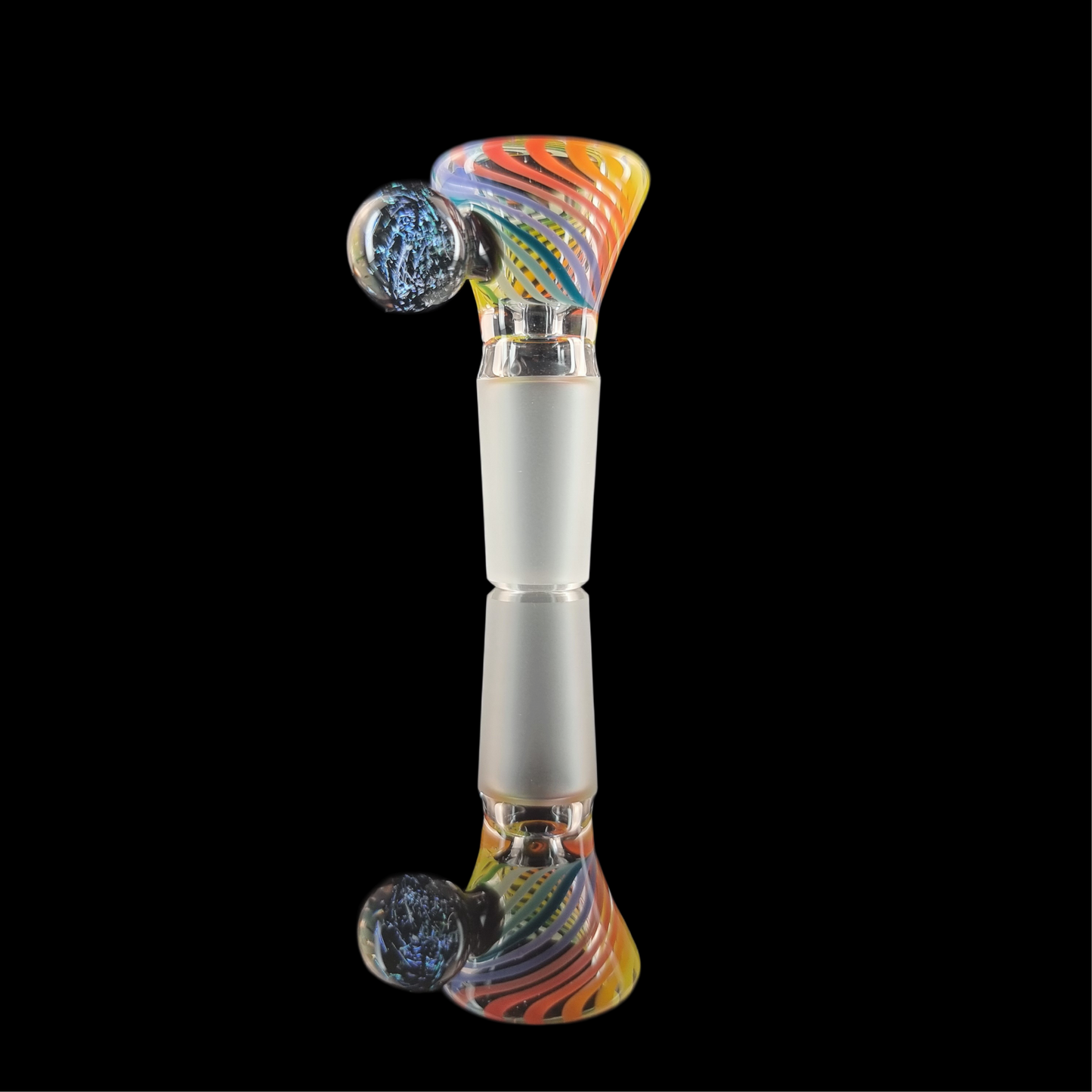 Rainbow on Clear Spiral Restriction Slide w/ Dichro Marble 14mm by Empirical Glass