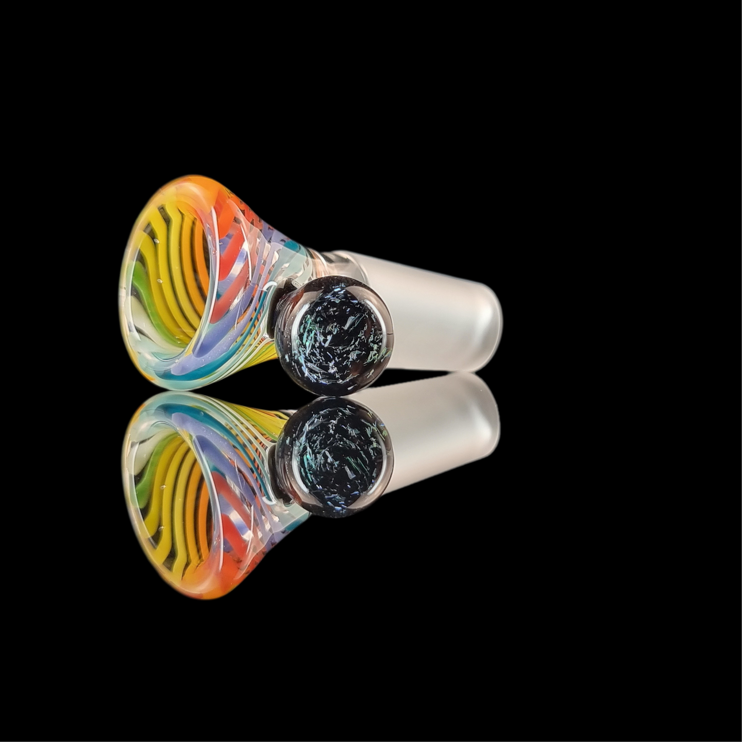 Rainbow on Clear Spiral Restriction Slide w/ Dichro Marble 14mm by Empirical Glass