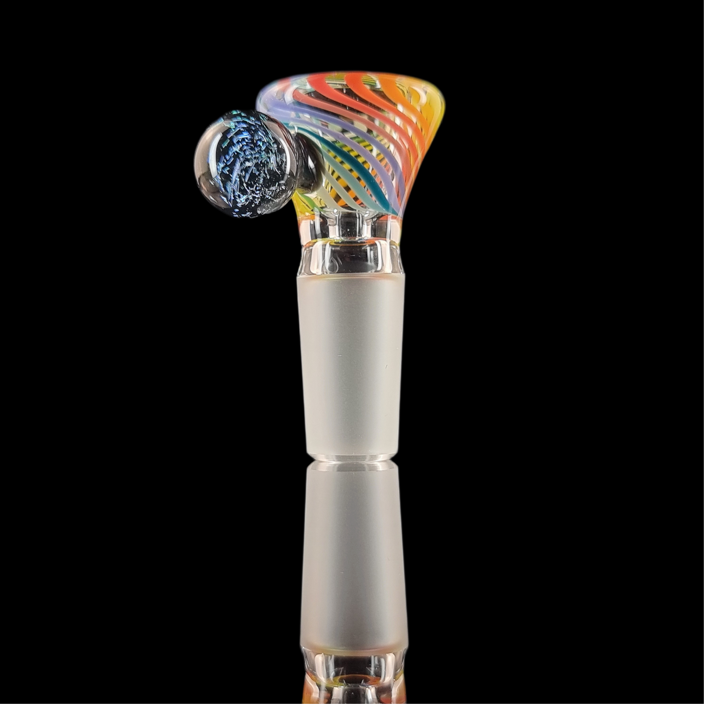 Rainbow on Clear Spiral Restriction Slide w/ Dichro Marble 14mm by Empirical Glass