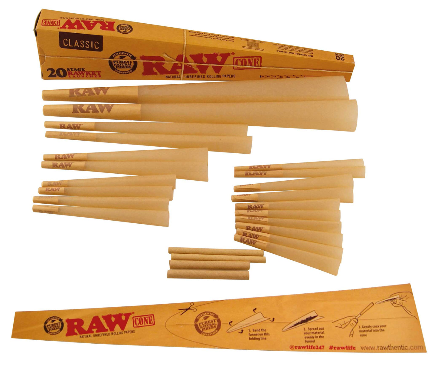 RAW 20 Stage RAWket Launcher Pack 5 different Size cones 20 per pack