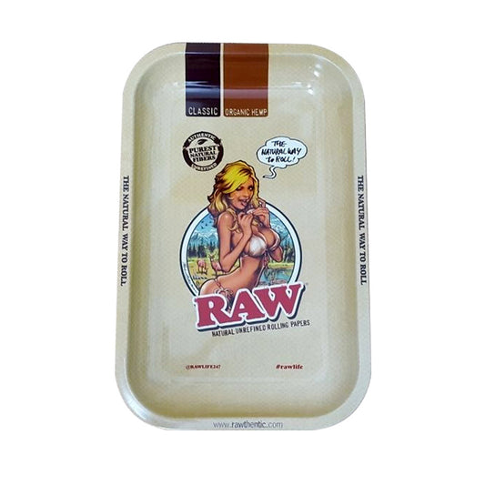 RAW Rolling Tray Metal Small RAW Girl Design 27.5x17.5cm