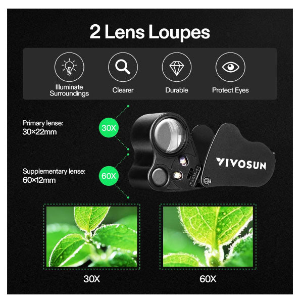 Vivosun Jewelers Loupe Magnifier 30x - 60x