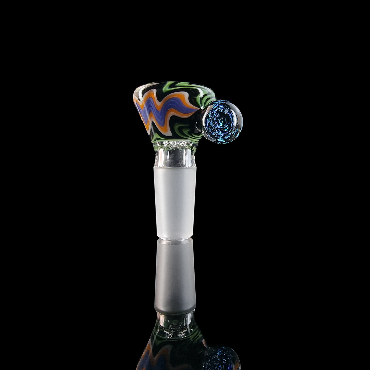 Wig Wag 4 Hole Slide w/ Dichro Marble 14mm by Empirical Glass Purple/Green/Orange/Blue