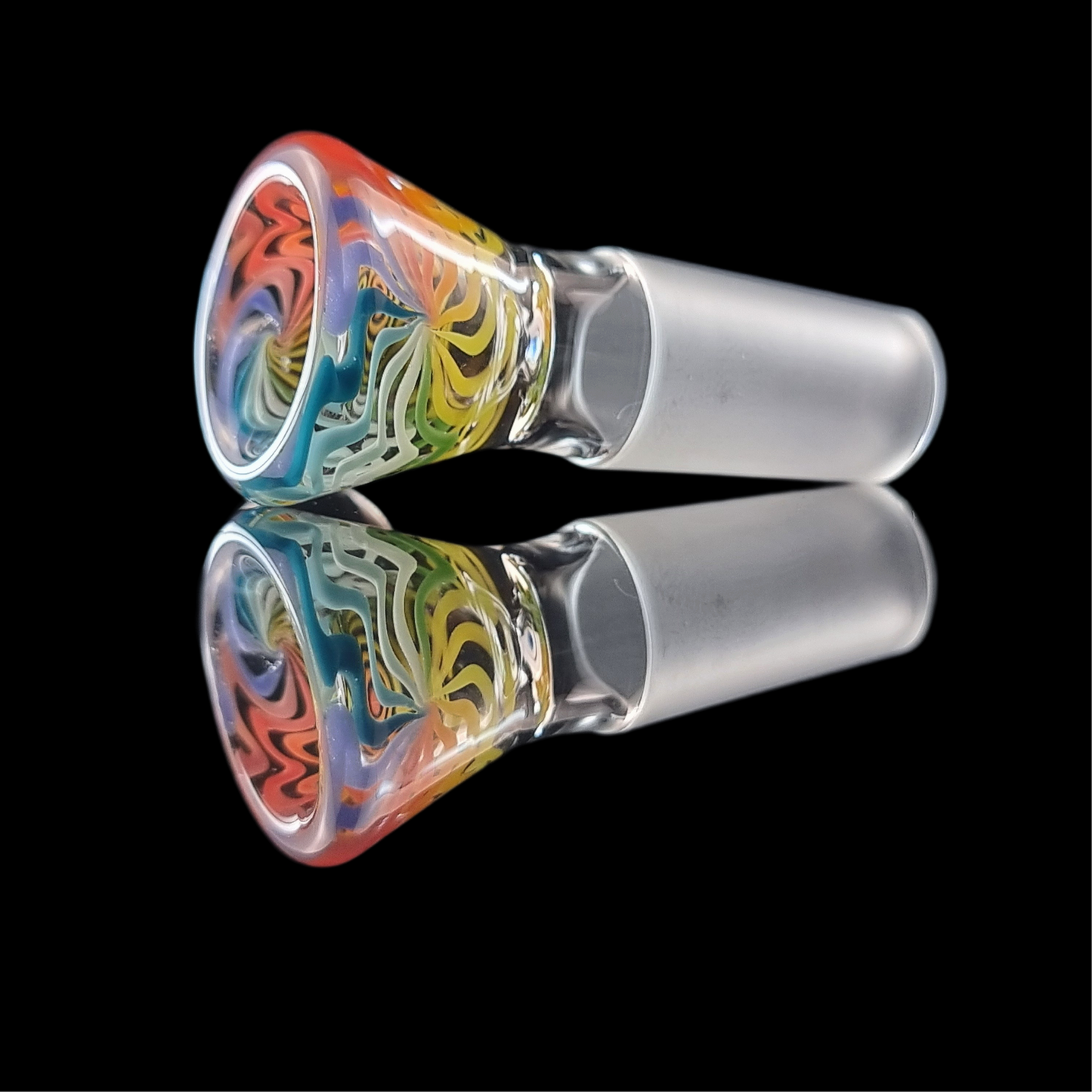 Rainbow on Clear Wig Wag Restriction Slide w/ Dichro Marble 14mm by Empirical Glass