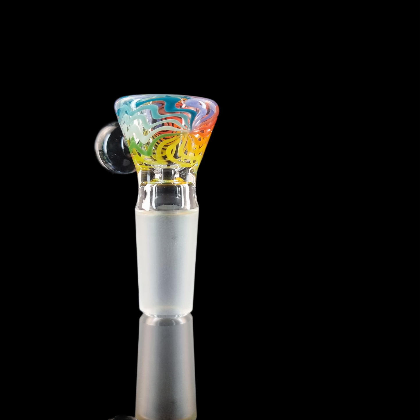 Rainbow on Clear Wig Wag Restriction Slide w/ Dichro Marble 14mm by Empirical Glass