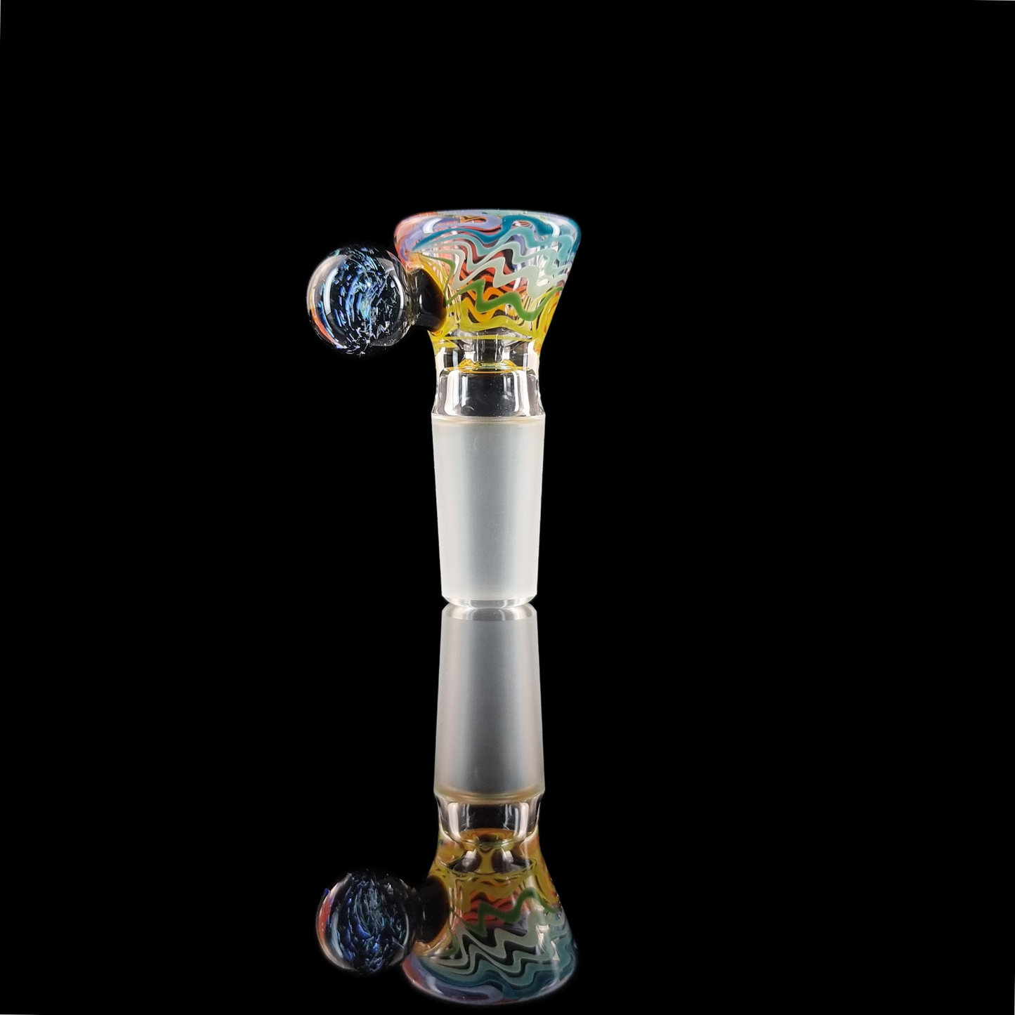 Rainbow on Clear Wig Wag Restriction Slide w/ Dichro Marble 14mm by Empirical Glass