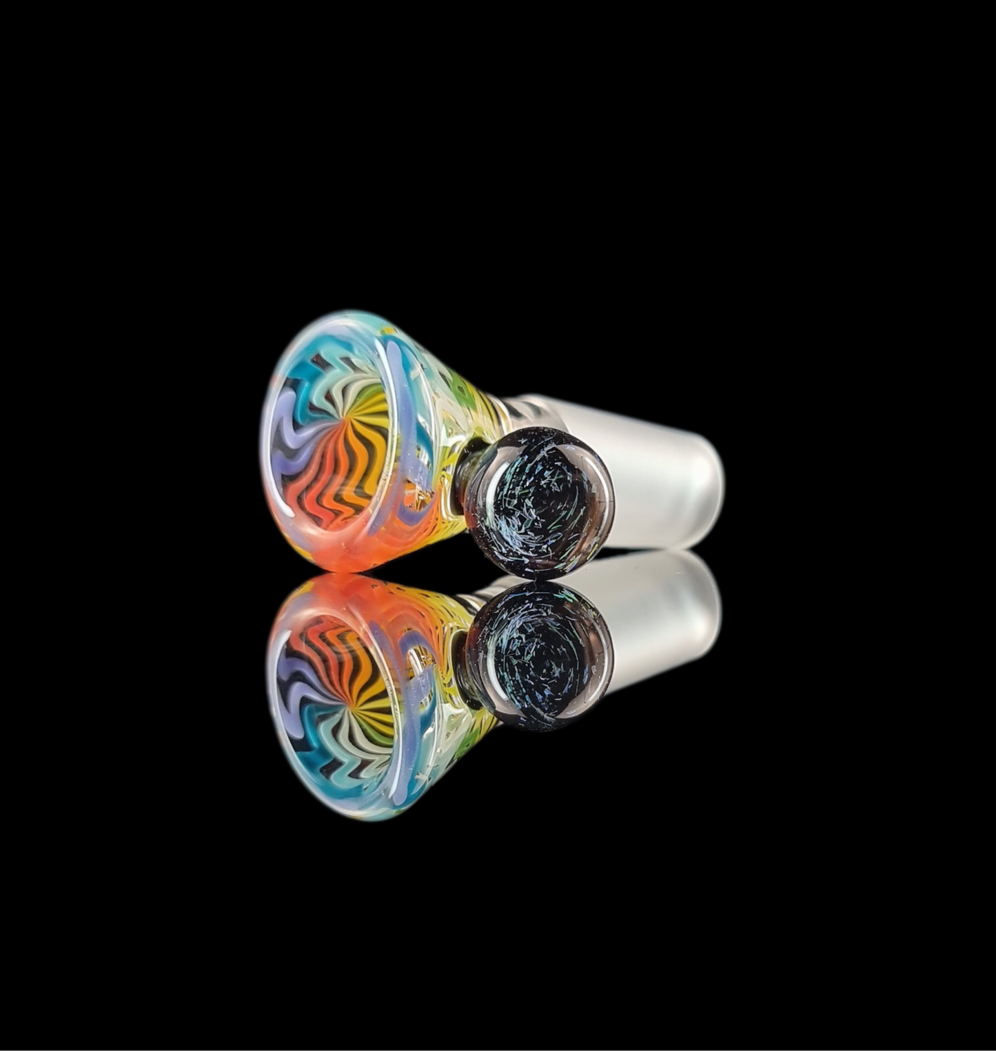 Rainbow on Clear Wig Wag Restriction Slide w/ Dichro Marble 14mm by Empirical Glass