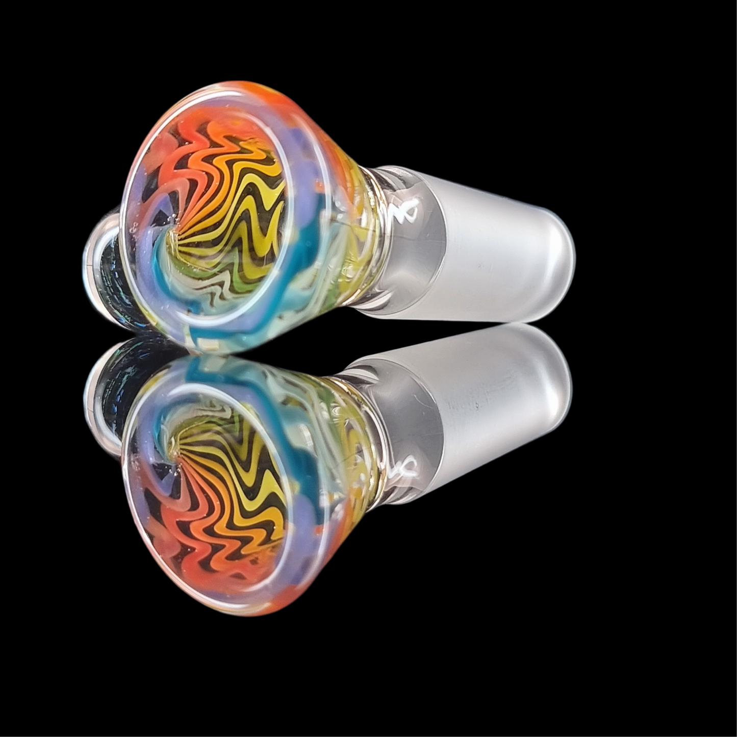 Rainbow on Clear Wig Wag Restriction Slide w/ Dichro Marble 14mm by Empirical Glass