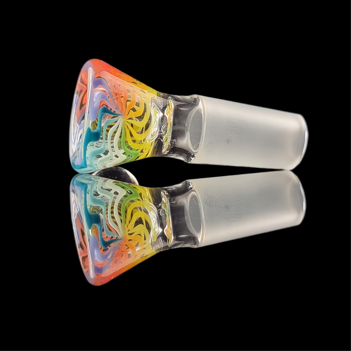 Rainbow on Clear Wig Wag Restriction Slide w/ Dichro Marble 14mm by Empirical Glass