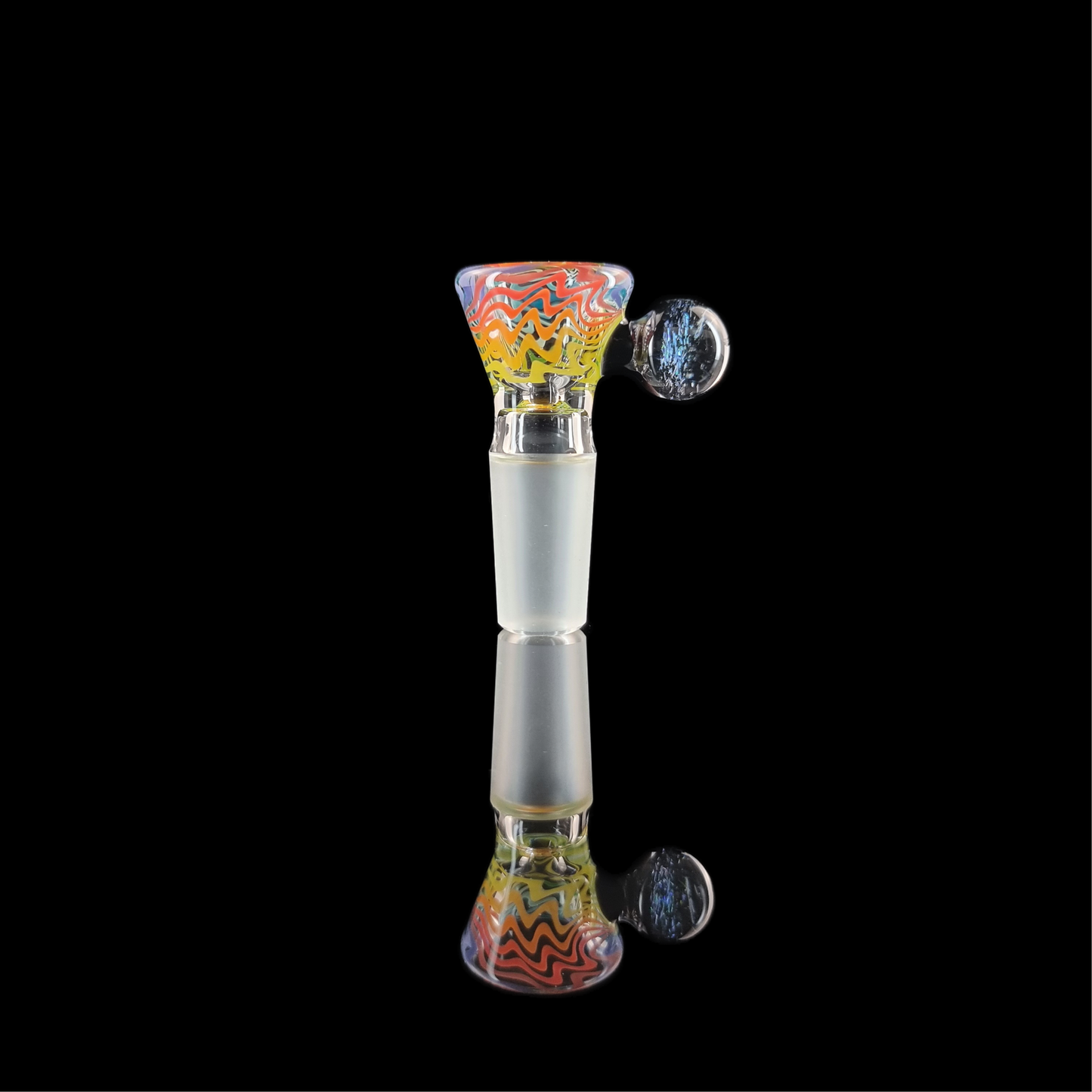 Rainbow on Clear Wig Wag Restriction Slide w/ Dichro Marble 14mm by Empirical Glass