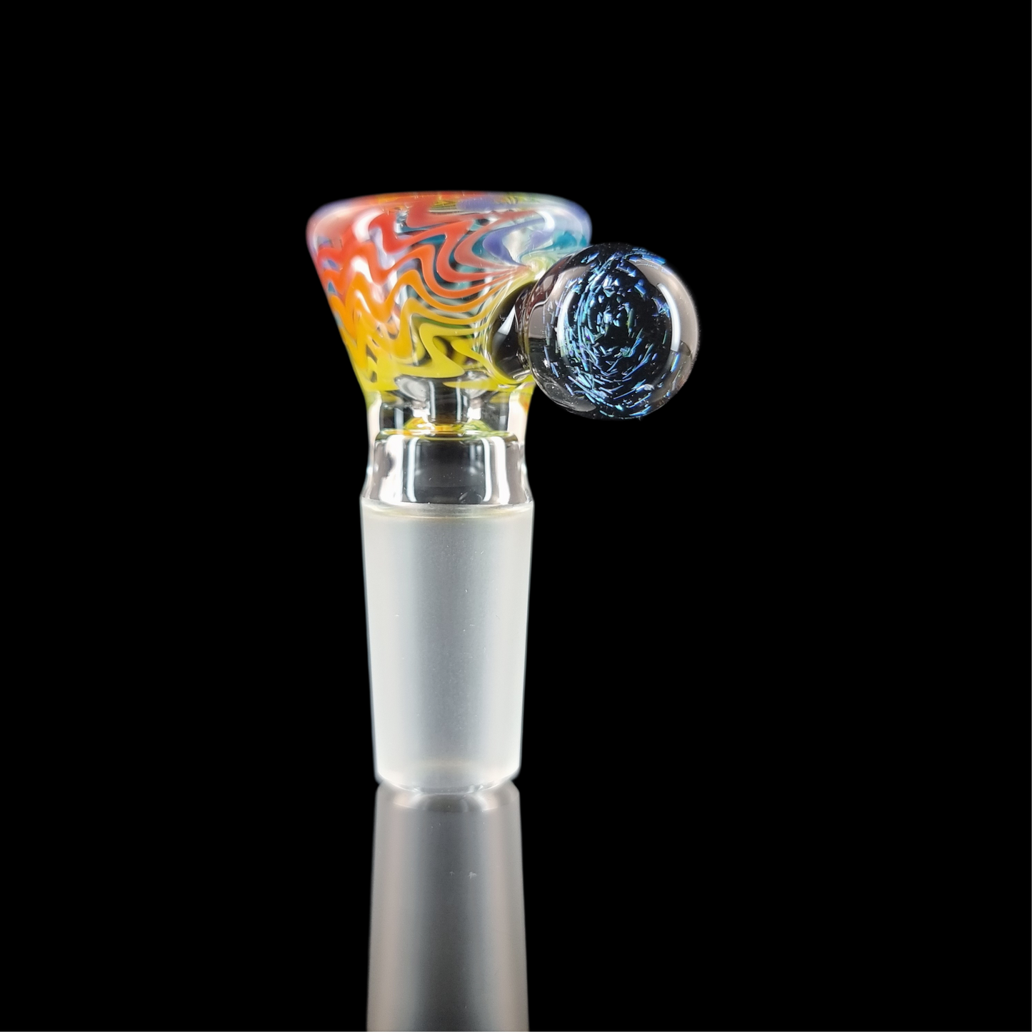 Rainbow on Clear Wig Wag Restriction Slide w/ Dichro Marble 14mm by Empirical Glass