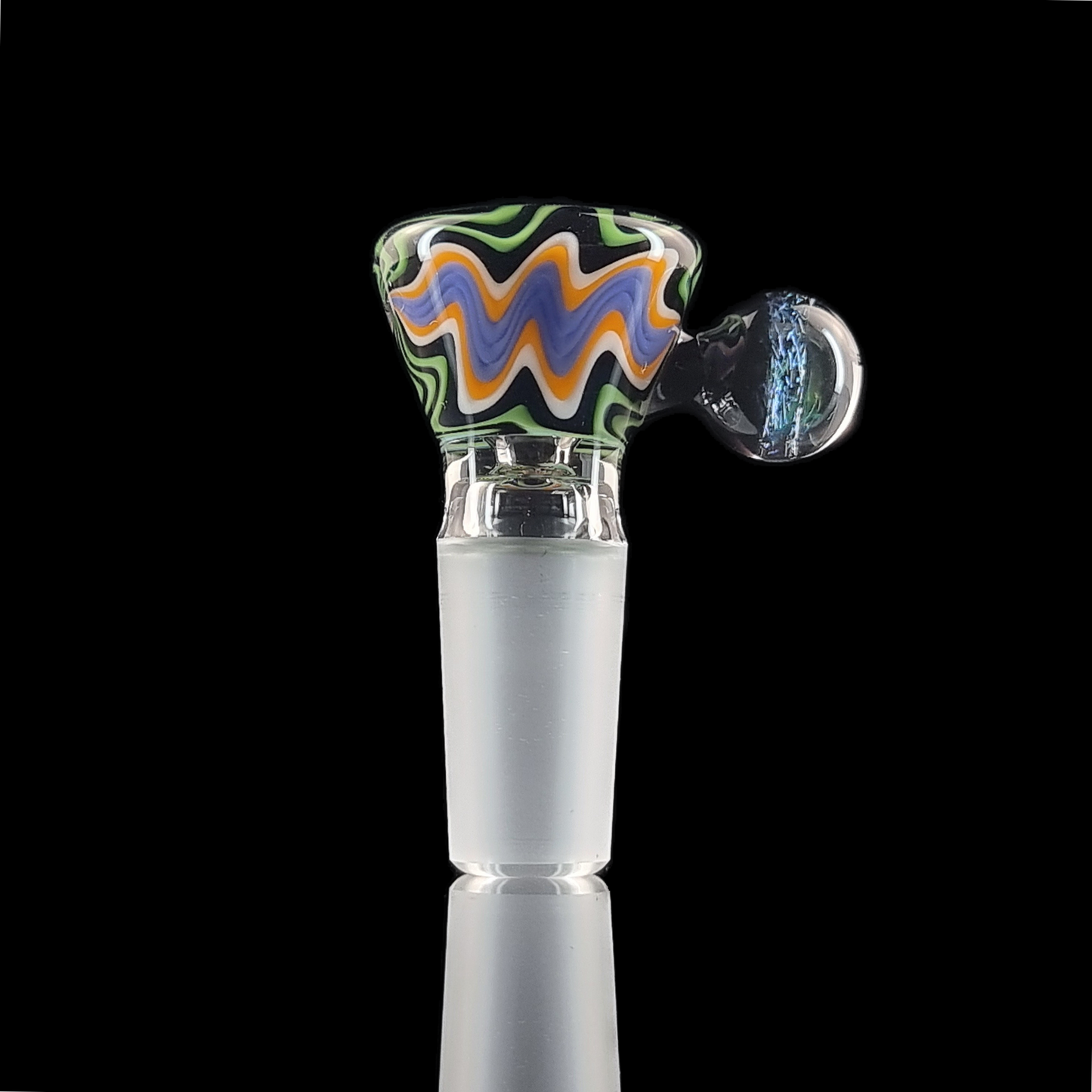 Wig Wag Restriction Slide w/ Dichro Marble 14mm by Empirical Glass Purple/Green/Orange/Blue