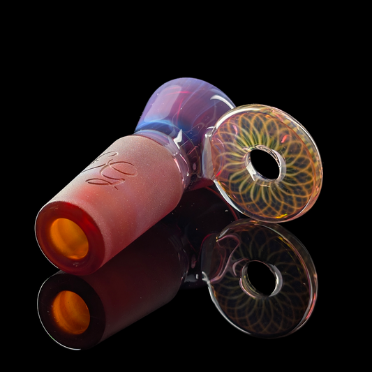 Fully Worked Restriction Slide w/ Fumicello Donut by Empirical Glass 18mm Amber Purple
