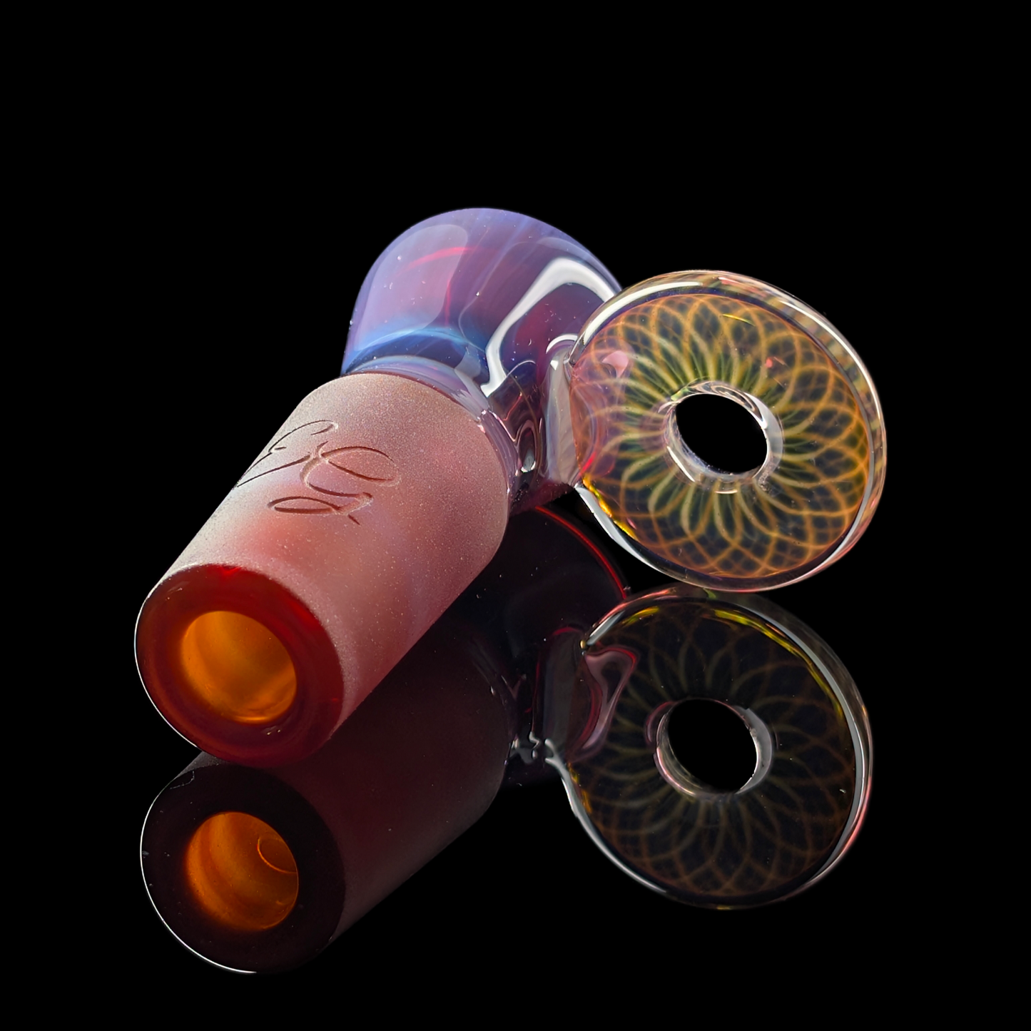 Fully Worked Restriction Slide w/ Fumicello Donut by Empirical Glass 18mm Amber Purple